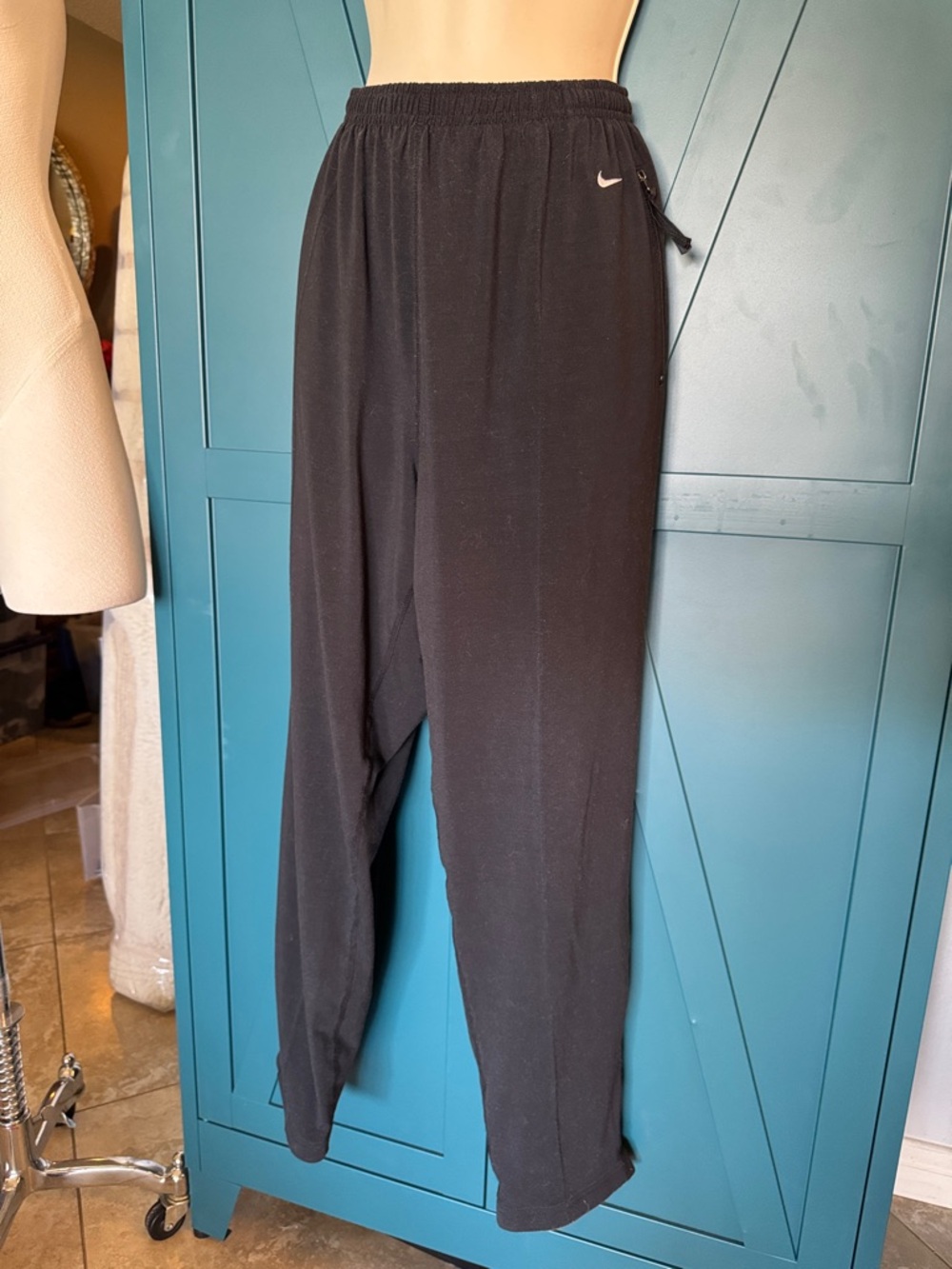 Nike Black Jogger Sweatpants with White Swoosh Zip pockets/ankle zips